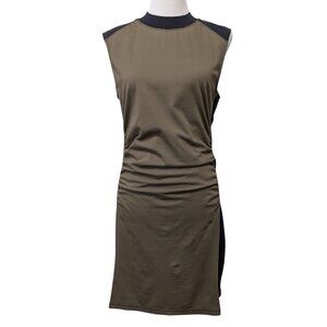 Daily Practice Womens Size L Olive Black Colorblock Side Ruching Fitted Dress
